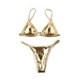 thumbnail image 1 of ZAXARRA Women's Solid Color Bikini Set Shine Bra and Low-Rise Triangle Shorts, 1 of 6