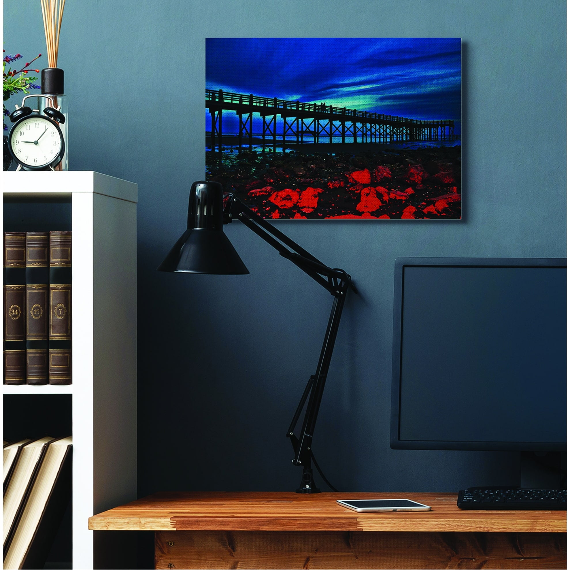 Stupell Industries Pier Red Rocks Beach Ocean Landscape Painting Canvas Wall Art by Joseph Elliott