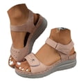 thumbnail image 3 of Rotm Womens Platform Sandals Women's Orthopedic Arch Support Sandals Orthotic Comfortable Walking Casual Adjustable Summer Beach Flat Sandals Beige,9.5, 3 of 6