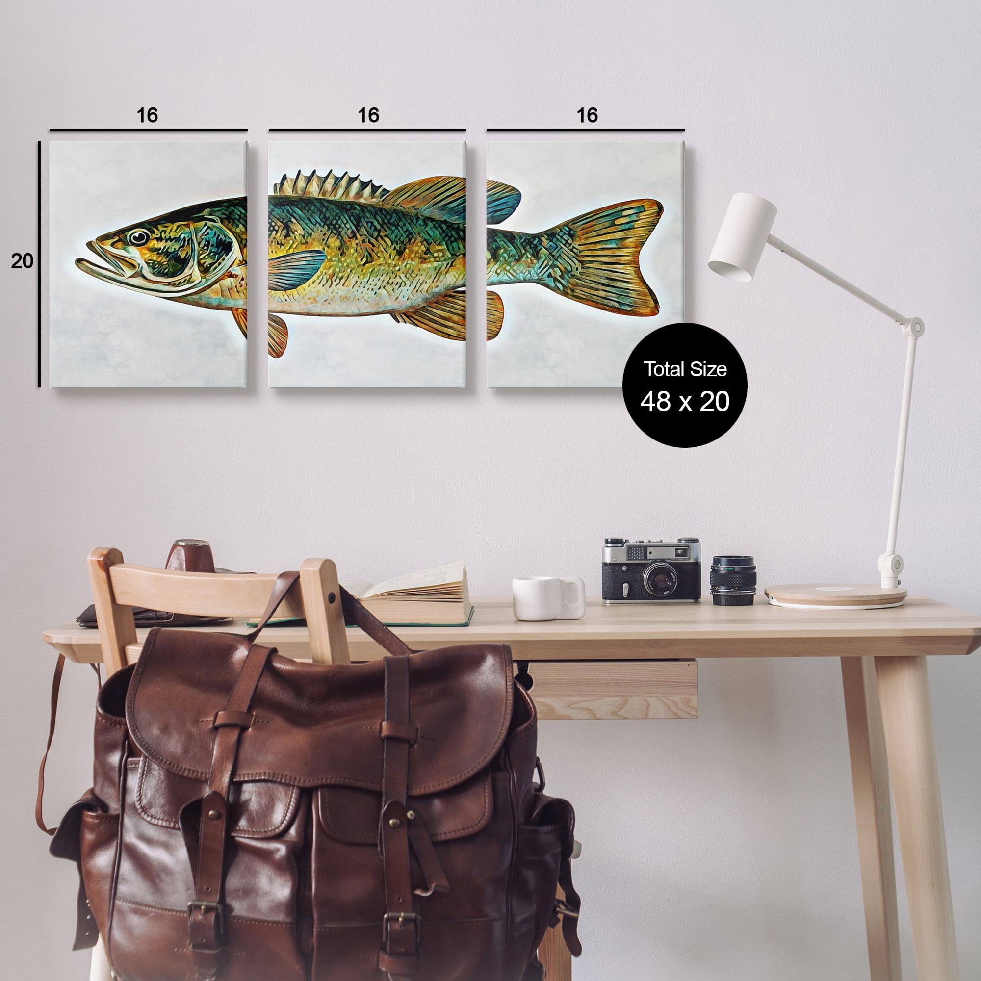 Stupell Lake House Bass Fish Wildlife Animals & Insects Painting Gallery Wrapped Canvas Print Wall Art, Set of 3
