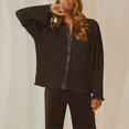 thumbnail image 1 of Conjunto de dos piezas plisado elegante para mujer, blusas sueltas de manga larga y pantalones de pierna ancha de cintura alta, traje informal para mujer Tan Jianjun unisex, 1 of 2