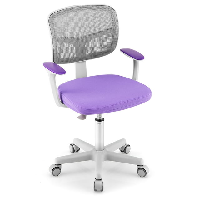 Gymax Chaise de Bureau pour Enfants à Hauteur Réglable Chaise d'Étude pour Enfants avec Roulettes Universelles Automatiques Violet