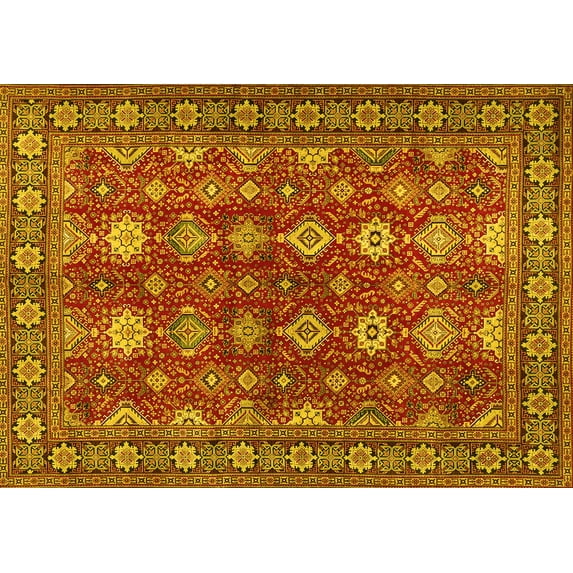 Ahgly Company Machine Washable Indoor Rectangle Persian Yellow Traditional Area Rugs, 8' x 10'