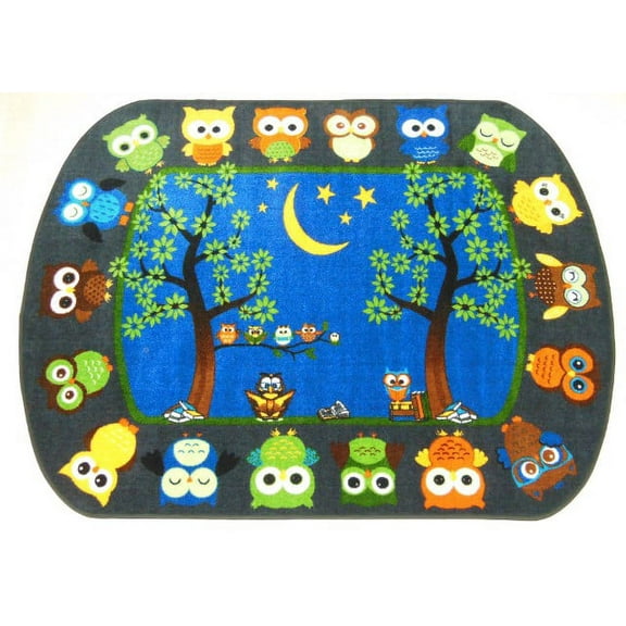 Kids World Carpets Children's Multicolor Nylon Educational Story Time Owls Play Area Rug (6'6 x 8'4) - EXACT SIZE - EXACT SIZE