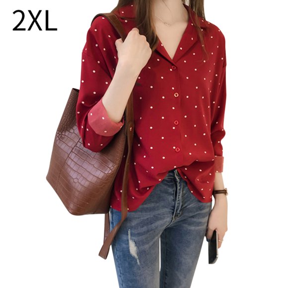 Camisa de punto Mujer Verano Manga larga Cuello en V Botón Suelto Casual Top, Rojo, XXL seitruly AP001361-05B