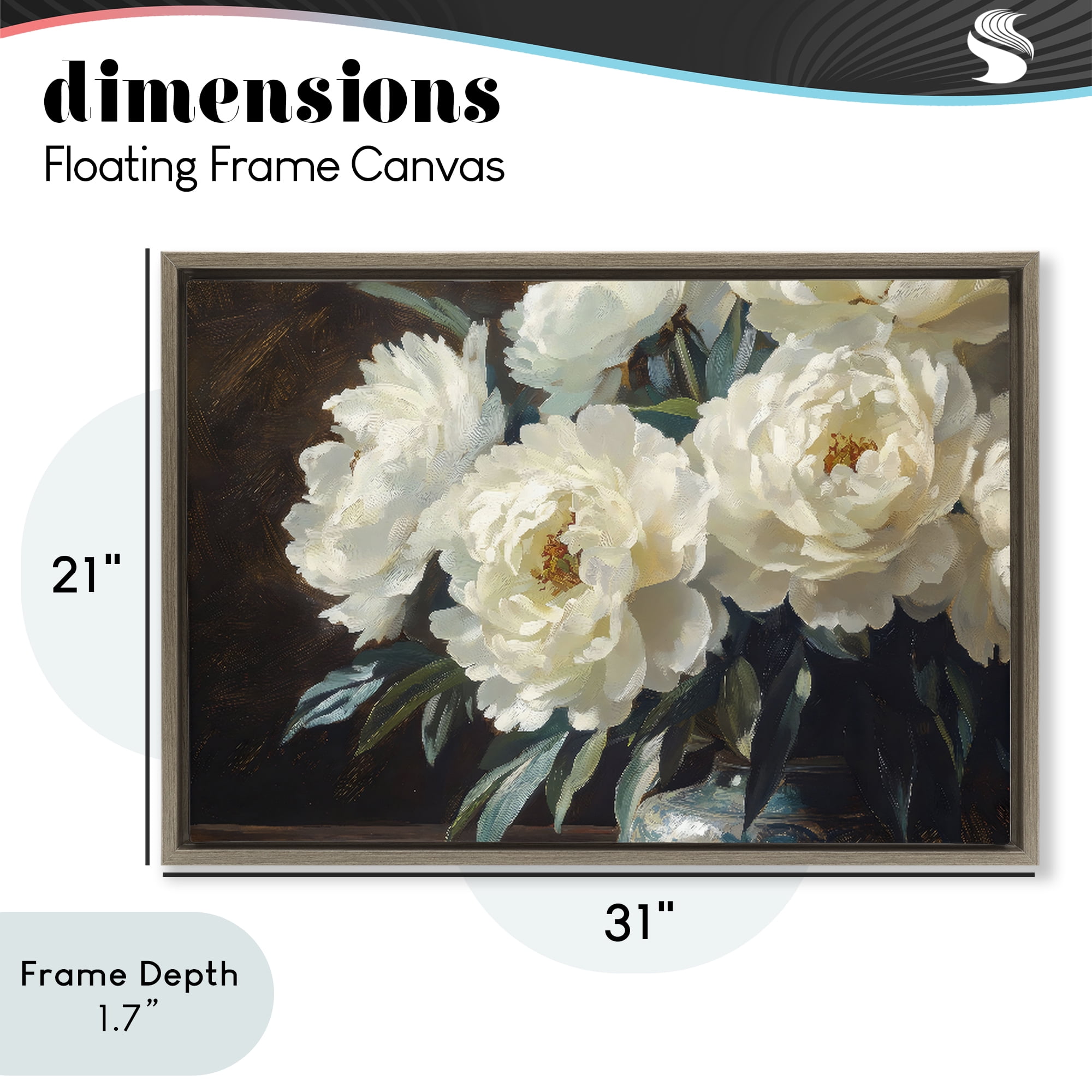 Stupell Industries Large Moody White Floral Brown Framed Floater Canvas Wall Art, design by Petal Prints Design