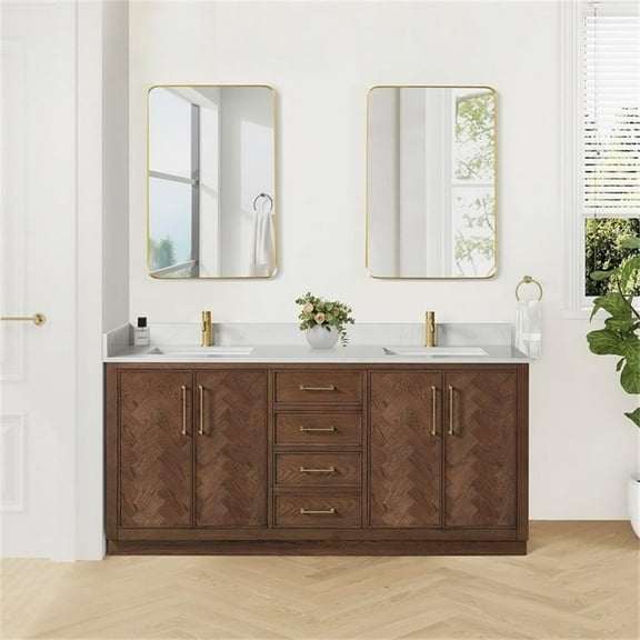 Vinnova Design Jakarta 72" Freestanding Double Bath Vanity in Aged Dark Brown Oak