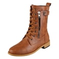 thumbnail image 3 of Womens Mid Calf Combat Boots Low Heel Lace Up Round Toe Military Boots Fall Shoes with Side Zipper, 3 of 9