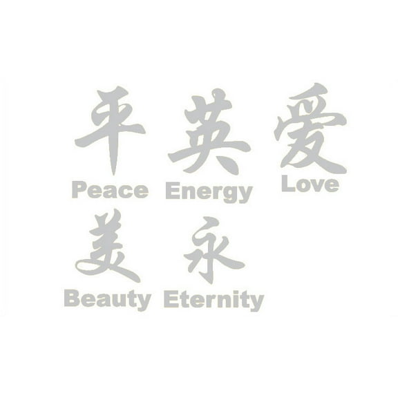 Silver 86" X 20" Chinese Symbol DECAL ART Vinyl wall art Inspirational quotes and saying home decor decal sticker