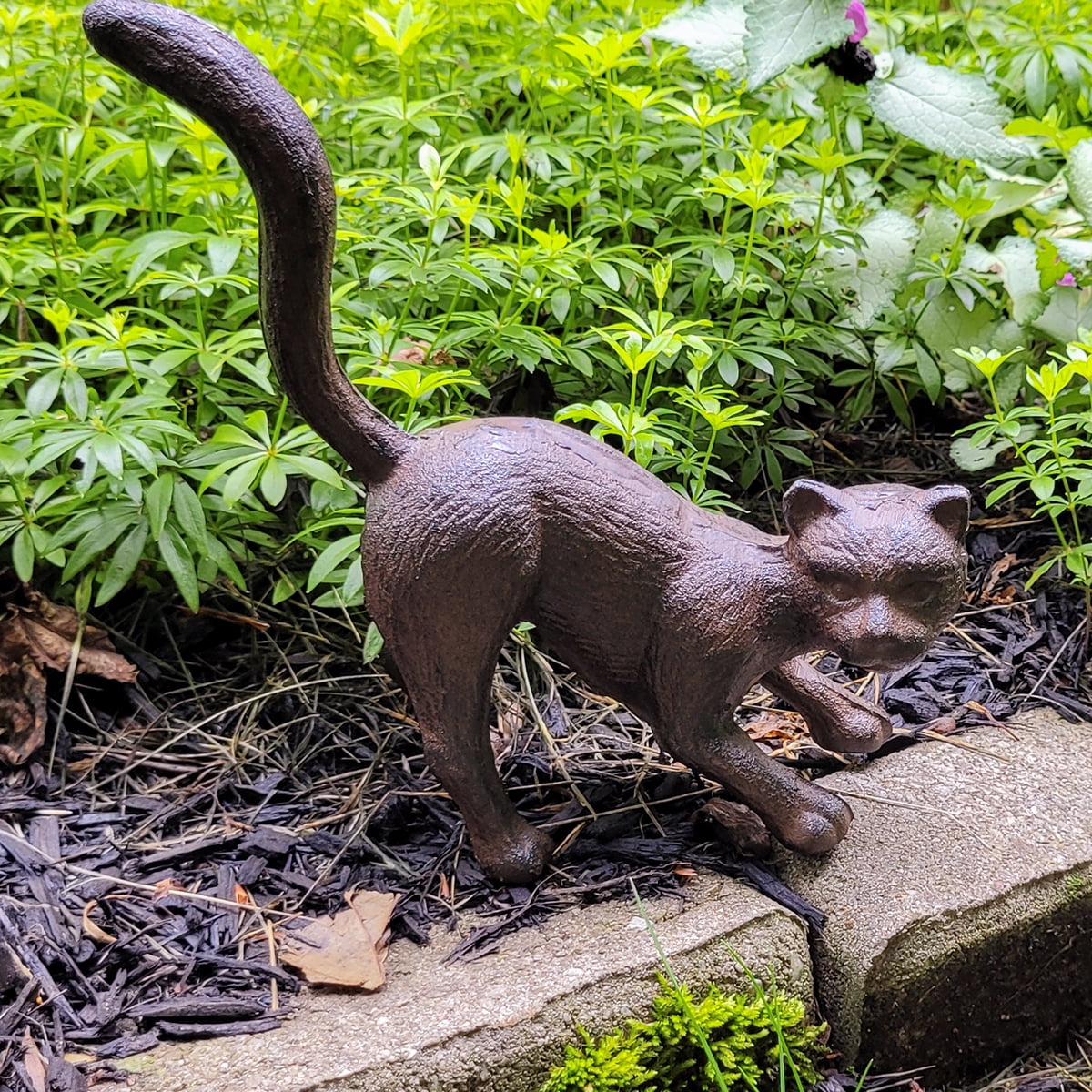 Cast Iron Playful Cat Door Stop Metal Stopper Outdoor Yard Art Patio Garden Statue Halloween Home Decor