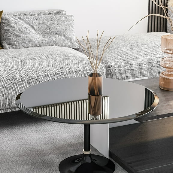 32" Round Tempered Glass Table Top Black Glass Beveled Polished Finish