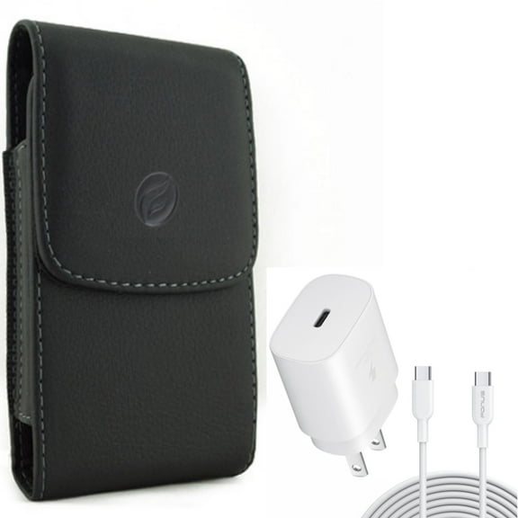 For Galaxy A73 /A23 /A14 /A13 5G - Case Belt Clip w 25W Fast Home Charger, Leather Holster Cover, PD Type-C 10ft USB-C Cable Quick for Samsung Galaxy A73 /A23 /A14 /A13 5G