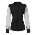 thumbnail image 5 of Black Women Shirts, Women'S Fashion Solid Shirt Mesh Splice Long Sleeve Strap Tunic Stand-Up Collar Blouse Tops,Women Shirts XXL, 5 of 7