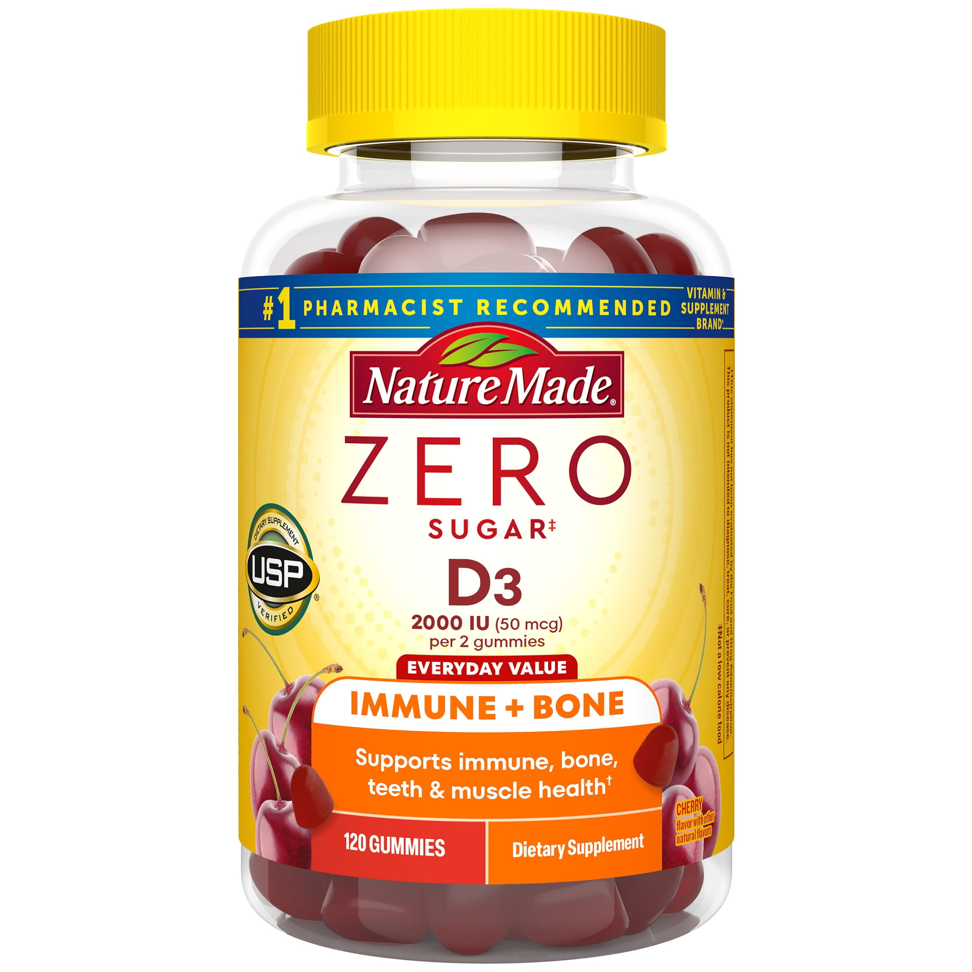 Nature Made Zero Sugar Vitamin D3 Gummies, Sugar Free Gummies, 120 Count