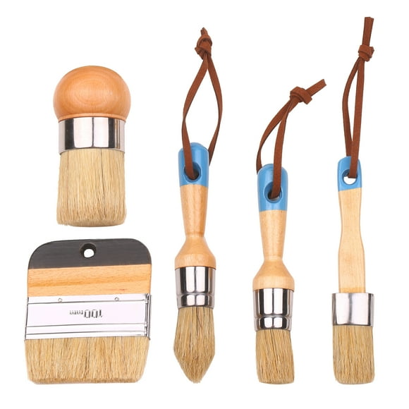 5-Piece Paint Brushes Set Household Paint Brushes Includes Round/Pointed/Flat Brush with Ergonomic Handle Painting and Waxing Tool for Furniture Wall Fence