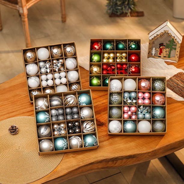 Juego de bolas navideñas con colgante de árbol de Navidad, colgante de bola pintada, decoración de bolas navideñas galvanizadas, caja de regalo navideña mixta