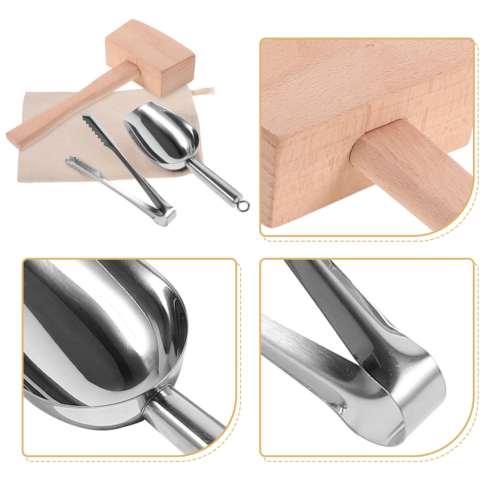 HEMOTON 1 Set Crushed Ice Bags Bartender Scoop Clip Mallet Restaurant Bar Ice Bags
