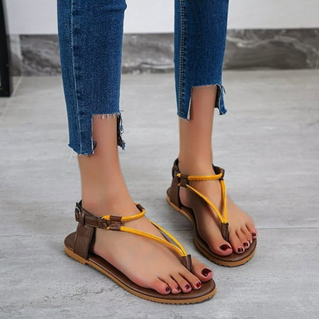 

AXXD Sandals for Women Clearance Under $10 Sandals Summer Cool Shoes Beach Shoes Flat Heel Roman Style Pinch Sandals