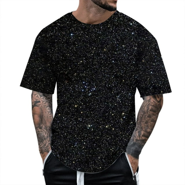 Men T Shirt for Men Stage Performance 3D Printed Sequin Pullover Short Sleeve Style Two Fashion