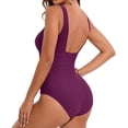 thumbnail image 4 of One Piece Bathing Suit for Women Tummy Control Swimsuit Scoop Neck Square Back Monokini Dark Purple S, 4 of 4