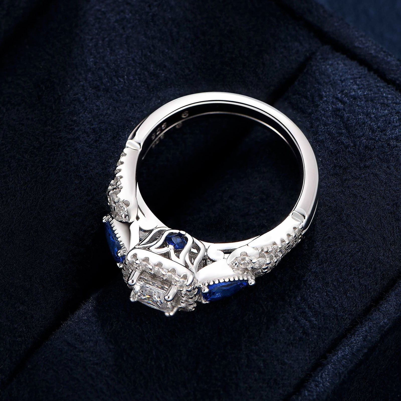 SHELOVES Princess Pear Blue Sapphire Sterling Silver Engagement Ring Wedding Ring Set for Women Size 7