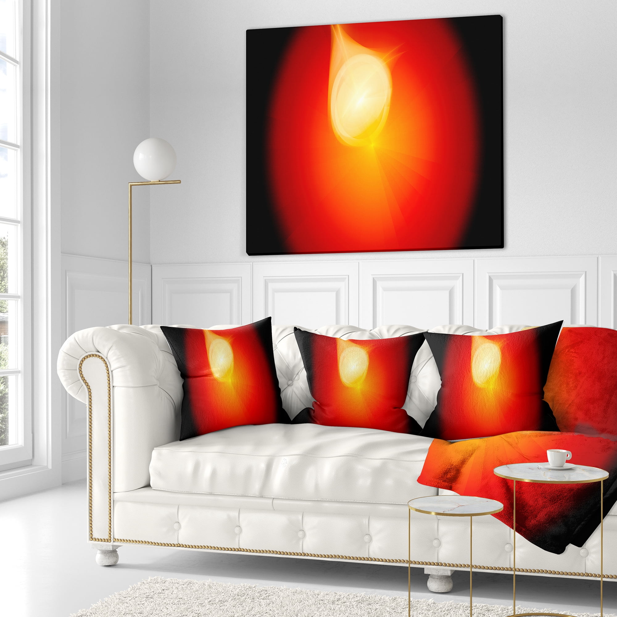 Designart Glowing Red Misty Sphere - Abstract Throw Pillow - 16x16