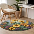 thumbnail image 4 of Sunflower Round Area Rug 3.3Ft Washable Circle Rugs for Dining Room Table, Modern Oil Painting Summer Botanical Floral Non-Slip Carpet Floor Mats Indoor Outdoor Carpet Runner Aesthetic Home Decor, 4 of 8
