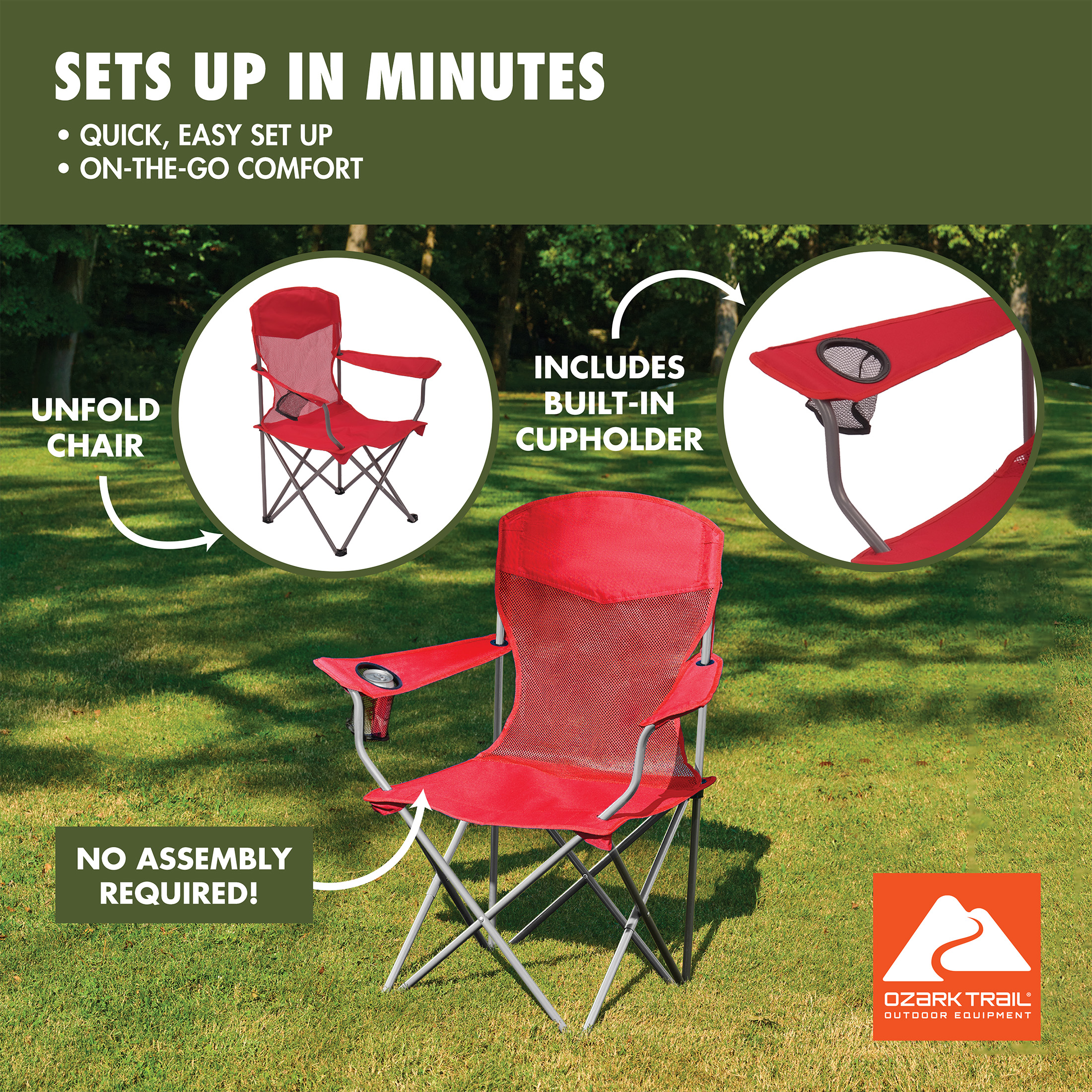 Ozark Trail Basic Mesh Quad Camping Chair, Red photo 5