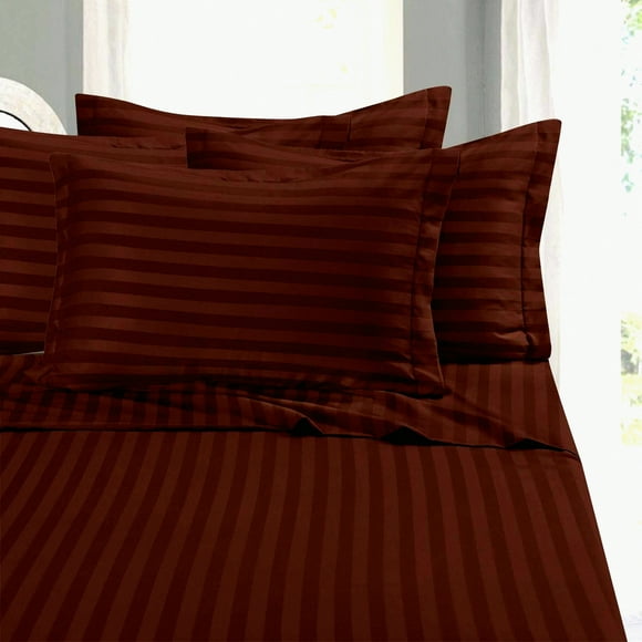 Luxury Stripe Silky Soft Wrinkle-Free Queen Sheet Set - 1500 Premier Hotel Quality in Chocolate Brown - 4 Piece