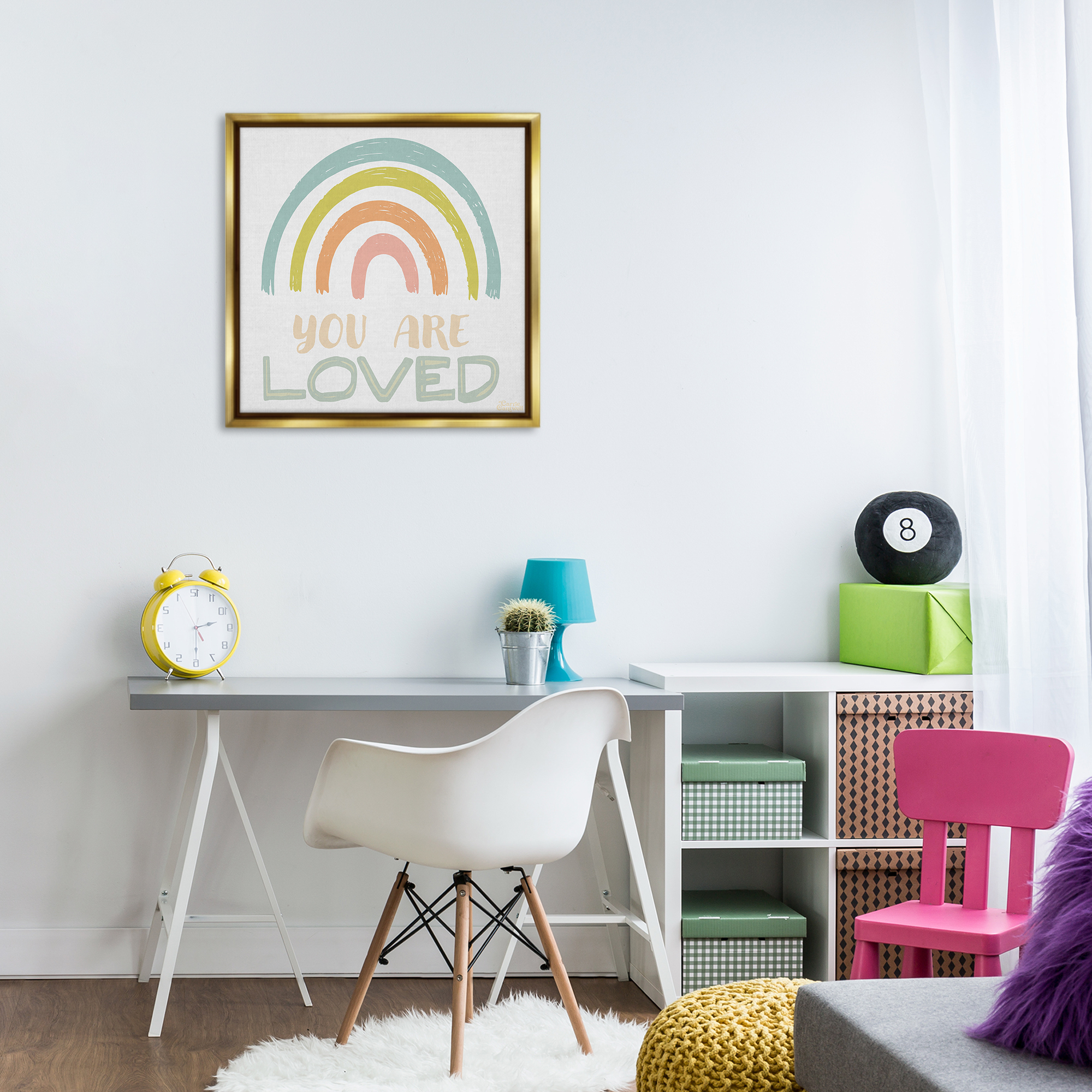 Stupell Industries You Are Loved Rainbow Text & Numbers Painting Gold Floater Framed Canvas Art Print Wall Art, 25 x 25