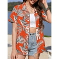 thumbnail image 2 of Fancyglim Women's Button Down Shirt Summer Short Sleeve Hawaiian Blouse Tops Tropical Floral Printed Lapel Neck Cardigan Shirt Orange 2XL, 2 of 6