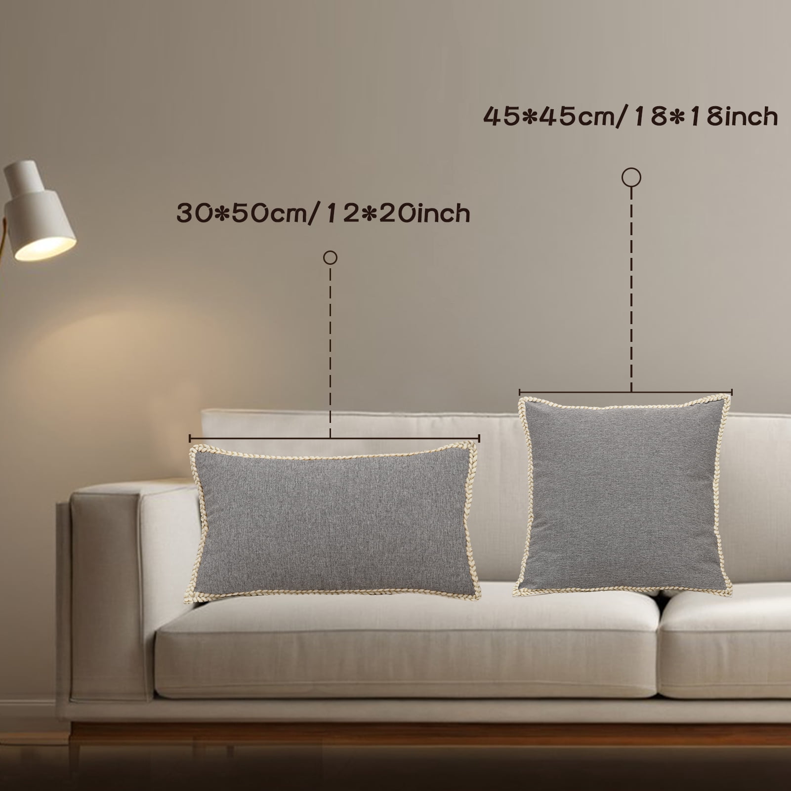 HonorHut Pack of 2 Throw Pillow Covers 12x20 inch Modern Farmhouse Decorative Pillowcases Outdoor Cushion Cover Grey
