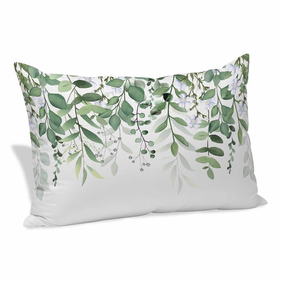 Green Leaves Pillow Covers, Linen Long Throw Pillow Case, Summer Botanical Holiday Pillow Protector Decorative Cushion Cover for Living Room/Bedroom 12" x 20"