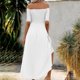 thumbnail image 5 of mfyjkho Vestidos para mujer, Vestido informal de verano con hombros descubiertos, manga corta, irregular, color liso y pliegues para mujer Vestidos de playa para mujer m, 5 of 7
