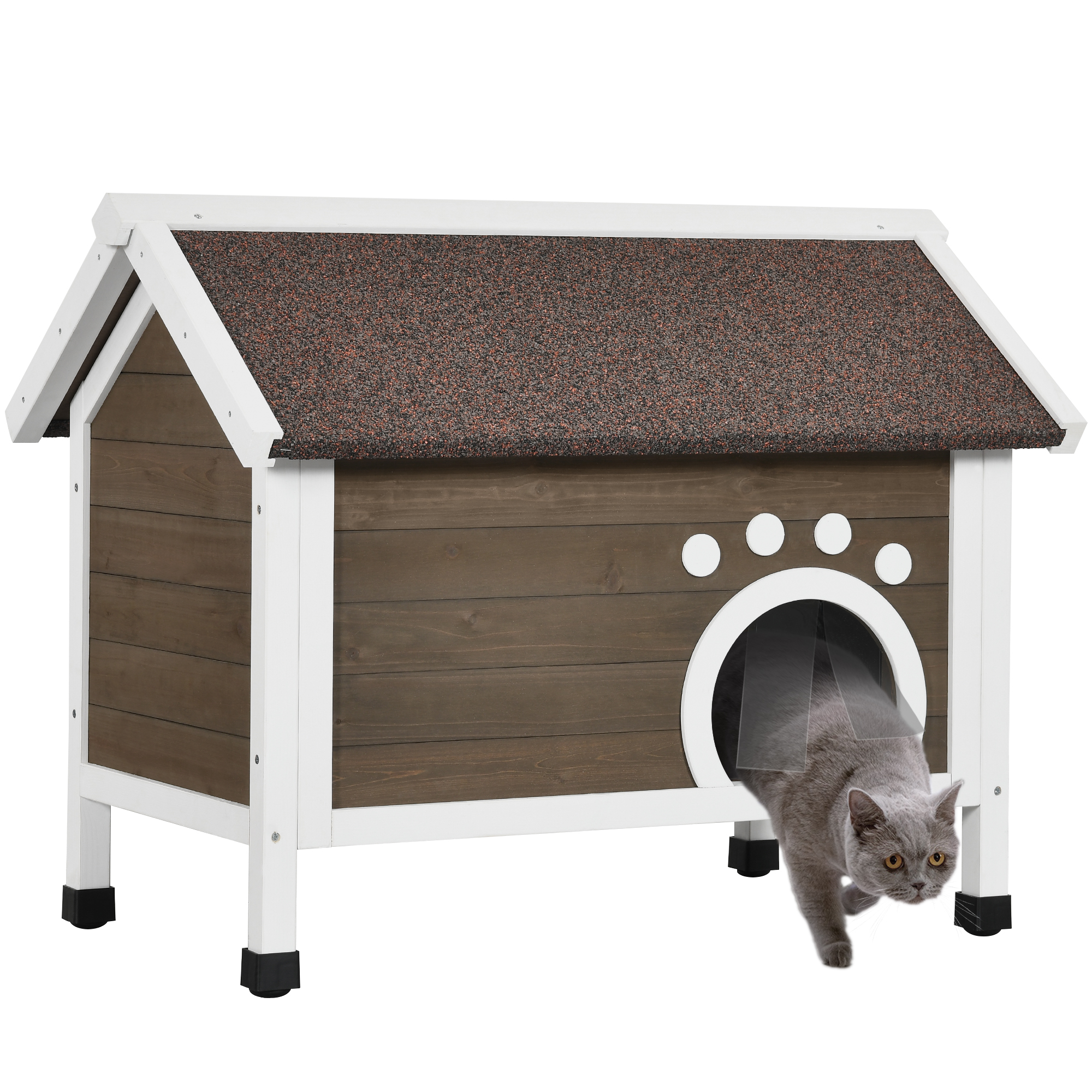 Uforic Outdoor Wood Cat House with Foam, Weatherproof Insulated Cat Shelter Enclosure, Brown