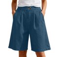 thumbnail image 6 of Women's Elastic Waist Jean Shorts 5" Pleated Button Loose Denim Shorts with Pockets Summer Casual Shorts,Blue,3XL, 6 of 9