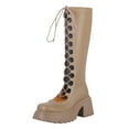 thumbnail image 2 of Bnwani Women Boots Footwear Fashion Thick Knee-High Strap Casual Knight Boot Yellow Size 7, 2 of 9
