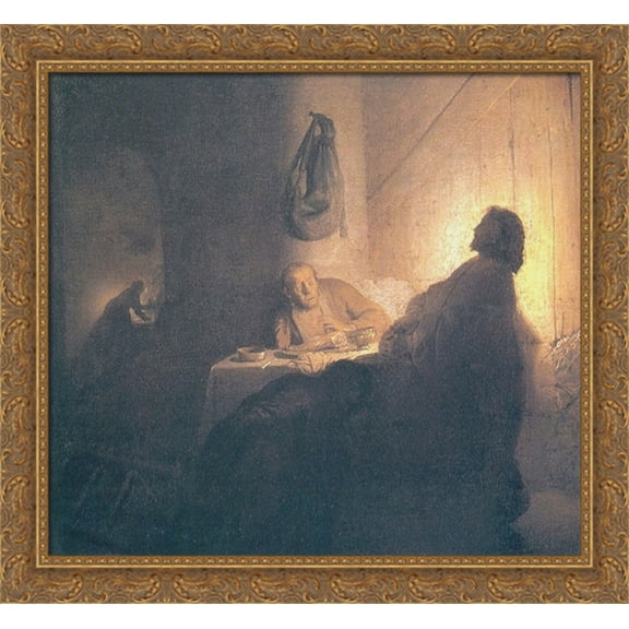The Supper at Emmaus 30x28 Large Gold Ornate Wood Framed Canvas Art by Rembrandt