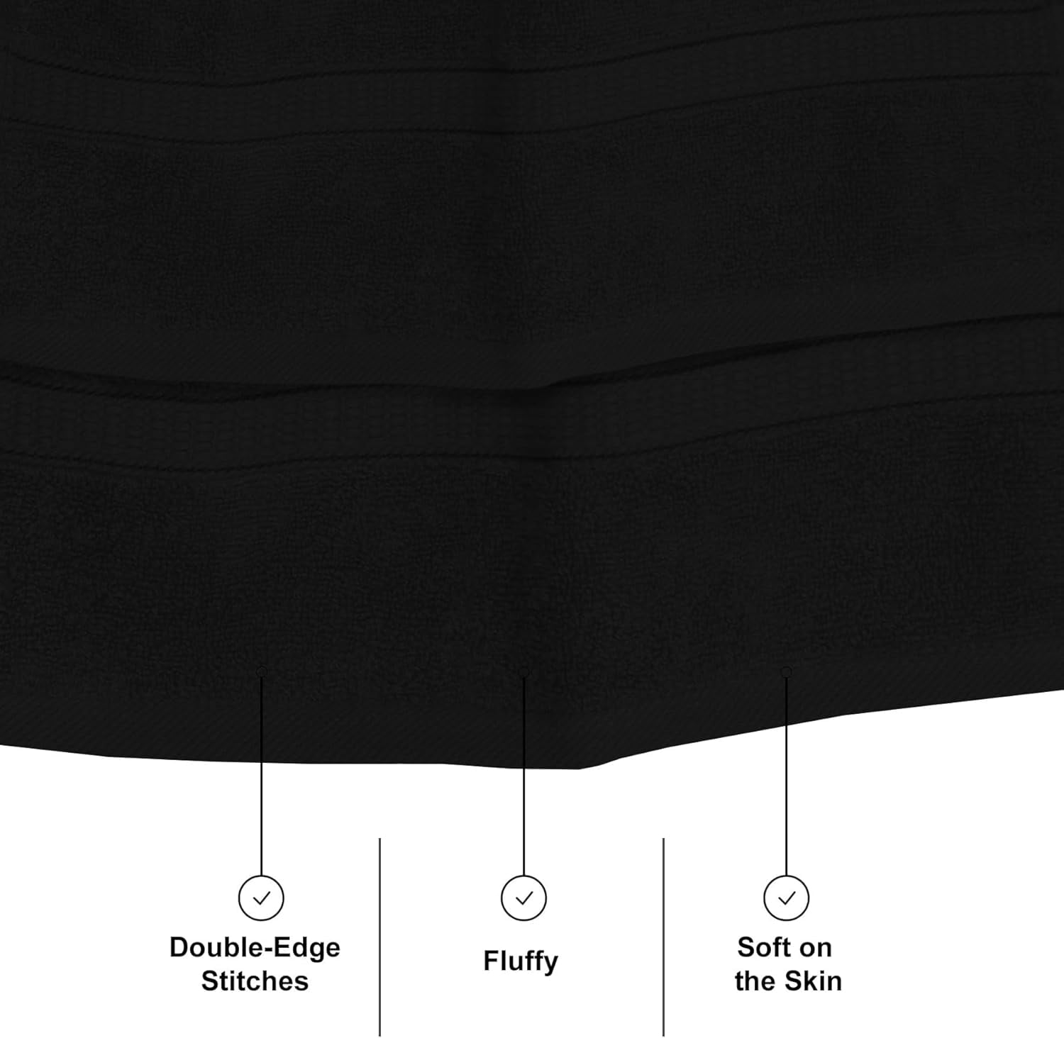 Gold Textiles Premium Black Hand Towels for Bathroom Ring Spun Cotton 4 Pack, 16x30 inches