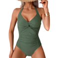 thumbnail image 1 of Women Halterneck Swimsuit Monokini 1 Piece Swimming Costumes Adjustable Neck Swimwears V Neck Bathing Suit Swimwears Royal Blue XXL, 1 of 4