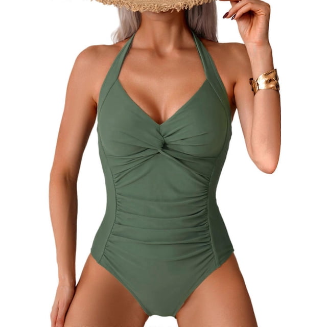 Women Halterneck Swimsuit Monokini 1 Piece Swimming Costumes Adjustable Neck Swimwears V Neck Bathing Suit Swimwears Royal Blue XXL