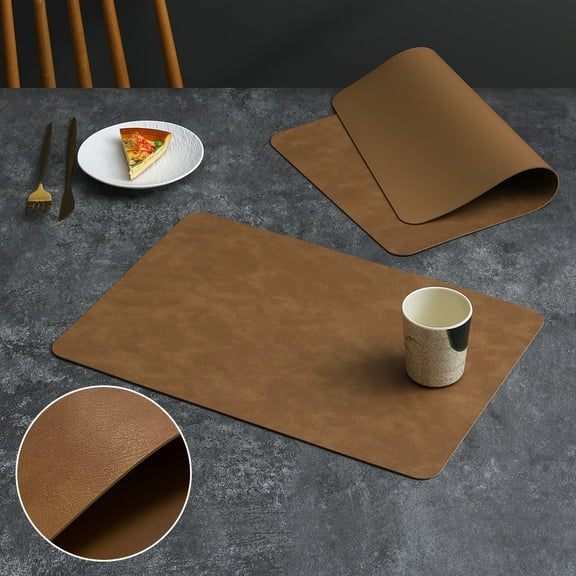 Faux Leather Placemats Coaster Non-Slip for Kitchen Dining Table Tableware Mat - Light brown