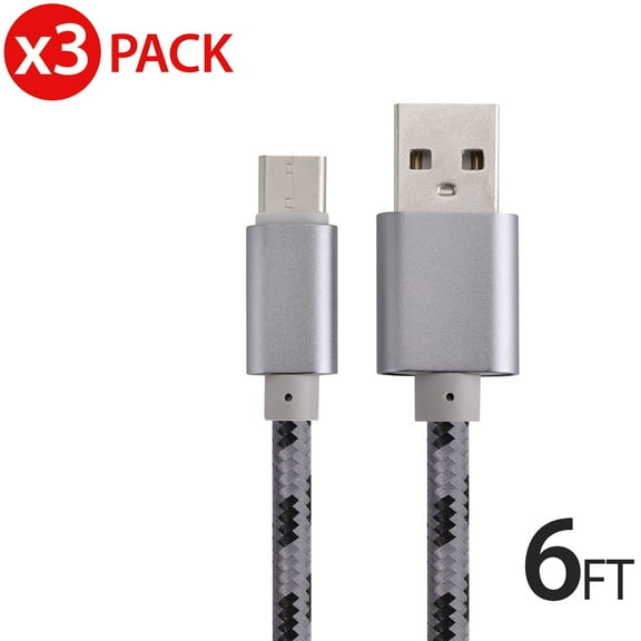 3x 6FT USB Type C Cable Fast Charging Cable USB-C Type-C 3.1 Data Sync Charger Cable Cord For Samsung Galaxy S9 S9  Galaxy S8 S8 Plus Nexus 5X 6P OnePlus 2 3 LG G5 G6 V20 HTC M10 Google Pixel XL