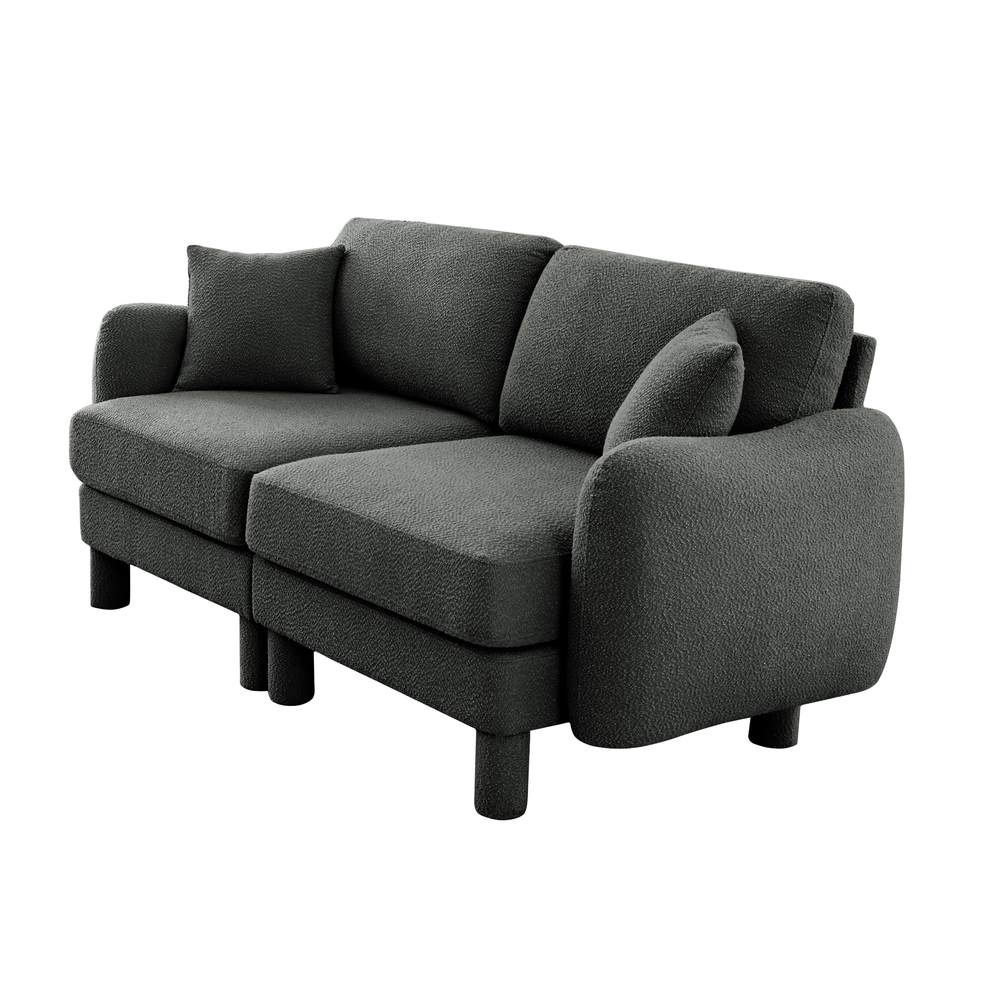 Gewnee Dark Grey 2-Seater Boucle Loveseat with Shell Armrests & Fabric-Wrapped Cylindrical Legs - Ideal for Bedroom Reading Nook, Home Office Lounge