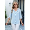thumbnail image 4 of Womens Dressy Casual Blouses 3/4 Sleeve V Neck Ruffle Tops Business Ladies Summer 2025 Work Shirt M, 4 of 9