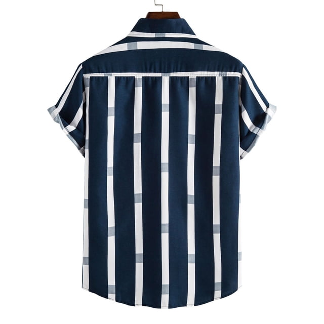 Chemise Rayée Homme Chemise Rayée à Manches Courtes Décontractée à Revers Cardigan Grande Taille