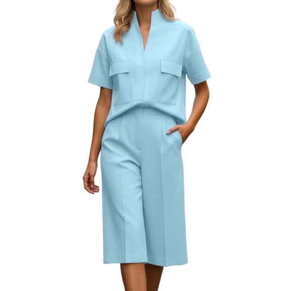 Womens Short Sets 2 Piece Outfits Casual Soft Comfortable Short Sleeve Top and Elastic Waist Shorts Summer Sets for Women Relaxation Loungewear