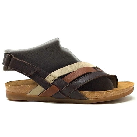 Brown Milled Leather - El Naturalista Womens NF47 Slingback Flat Sandal Brown Mixed Leather 36 EU 6 US