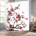 thumbnail image 3 of Plum Shower Curtain Cherry Blossom Aesthetic Watercolor Floral 72Wx84H Inch Extra Long Red Traditional Weeping Flower Japanese Branch Ink Asian Waterproof Polyester Fabric Bathroom Bathtub, 3 of 6