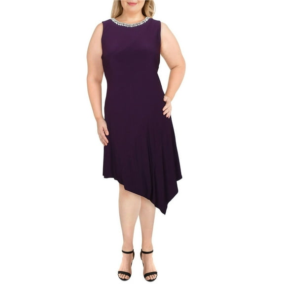 MSK Womens Embellished Asymmetrical Dress, Purple, Medium